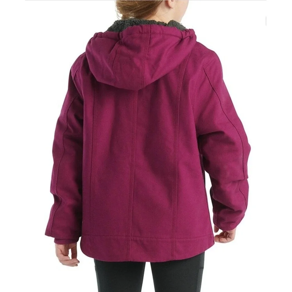 Carhartt Hooded Jacket Kids Size 14 Purple Sherpa Lined‎ Canvas Active Work Coat
